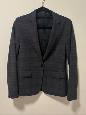 Theory Women's Charcoal Plaid Single-Button Blazer Size 2